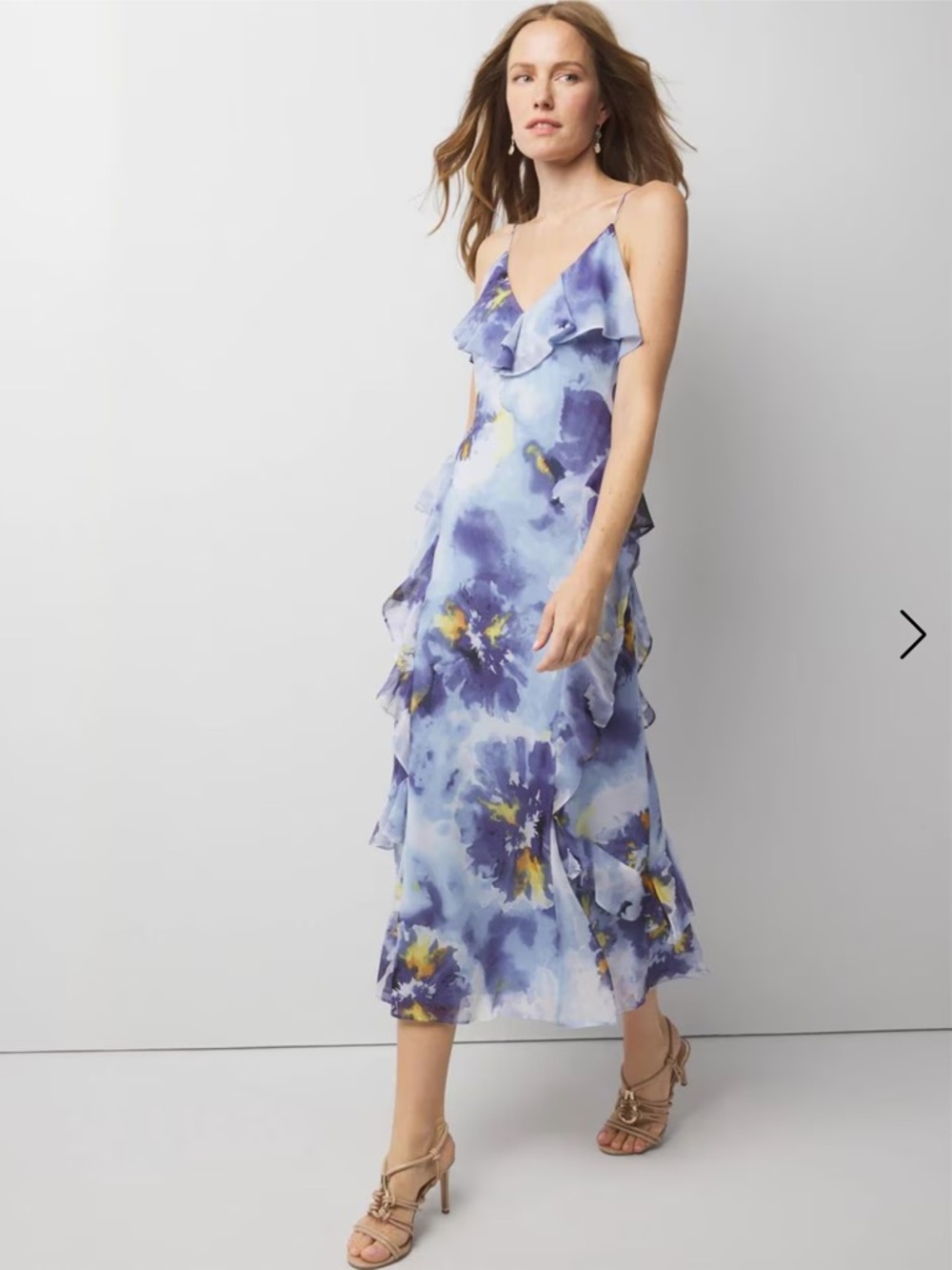 White House Black Market Blue & Yellow Floral Maxi Dress XS